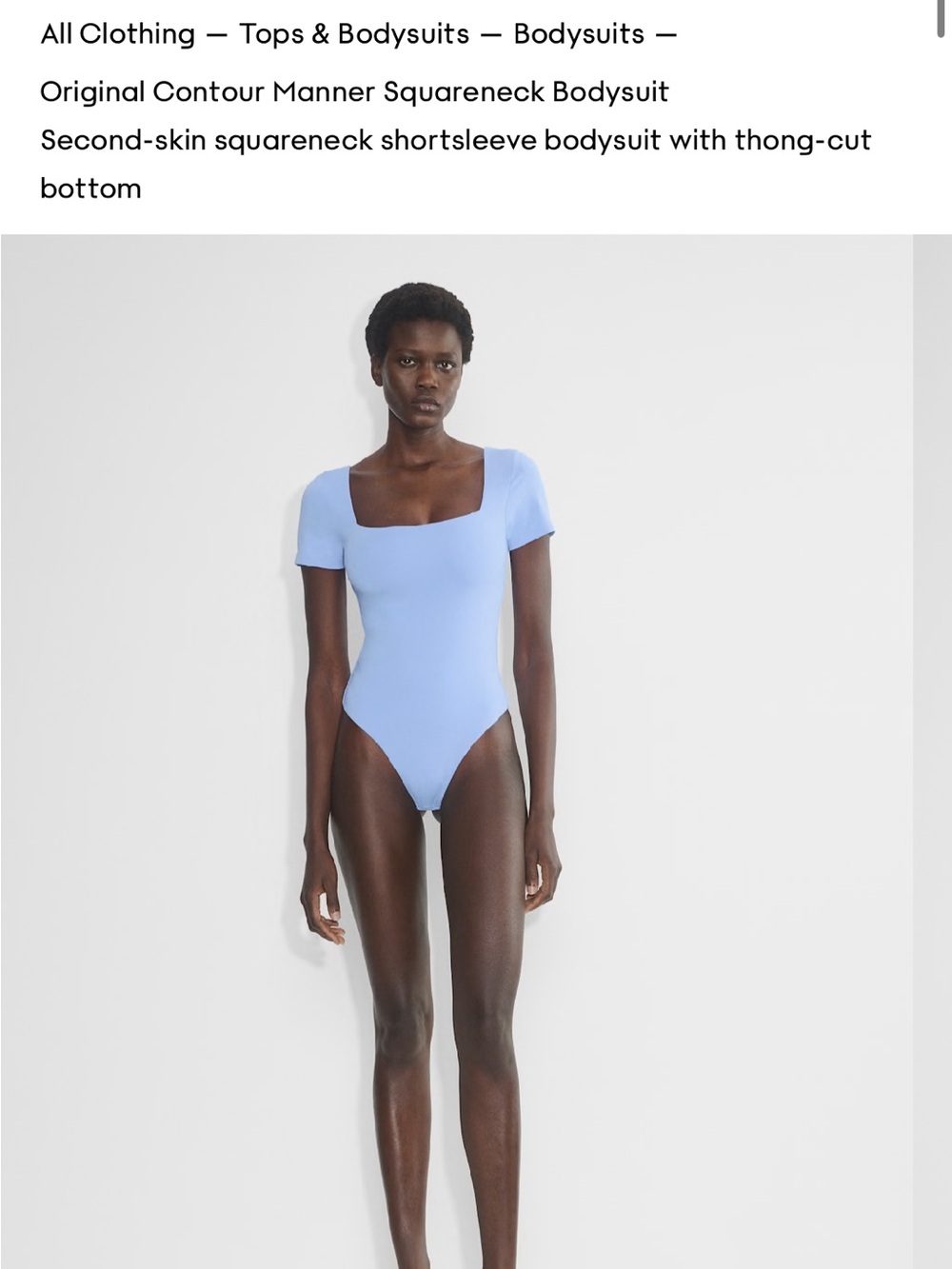 Babaton Light Blue Squareneck Short-Sleeve Bodysuit